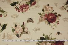 Bavlnené plátno bežové, ruže a motýľ, š.140
