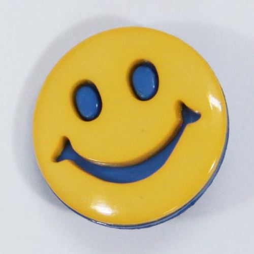Gombík detský žlto-modrý, smajlík, 18 mm