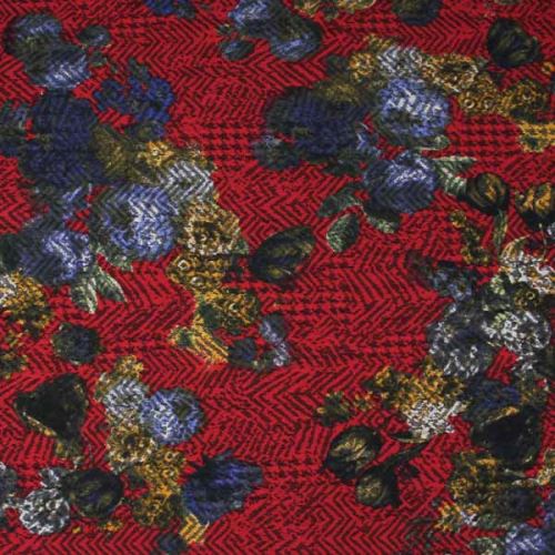 Kostýmovka červená 15196, barevný květ, š.145